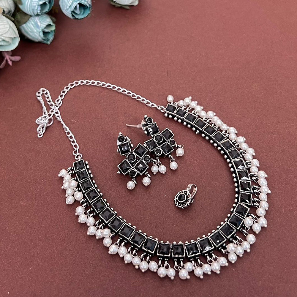 Pastel Pop Oxidized Silver Choker Set with Pearl Drops