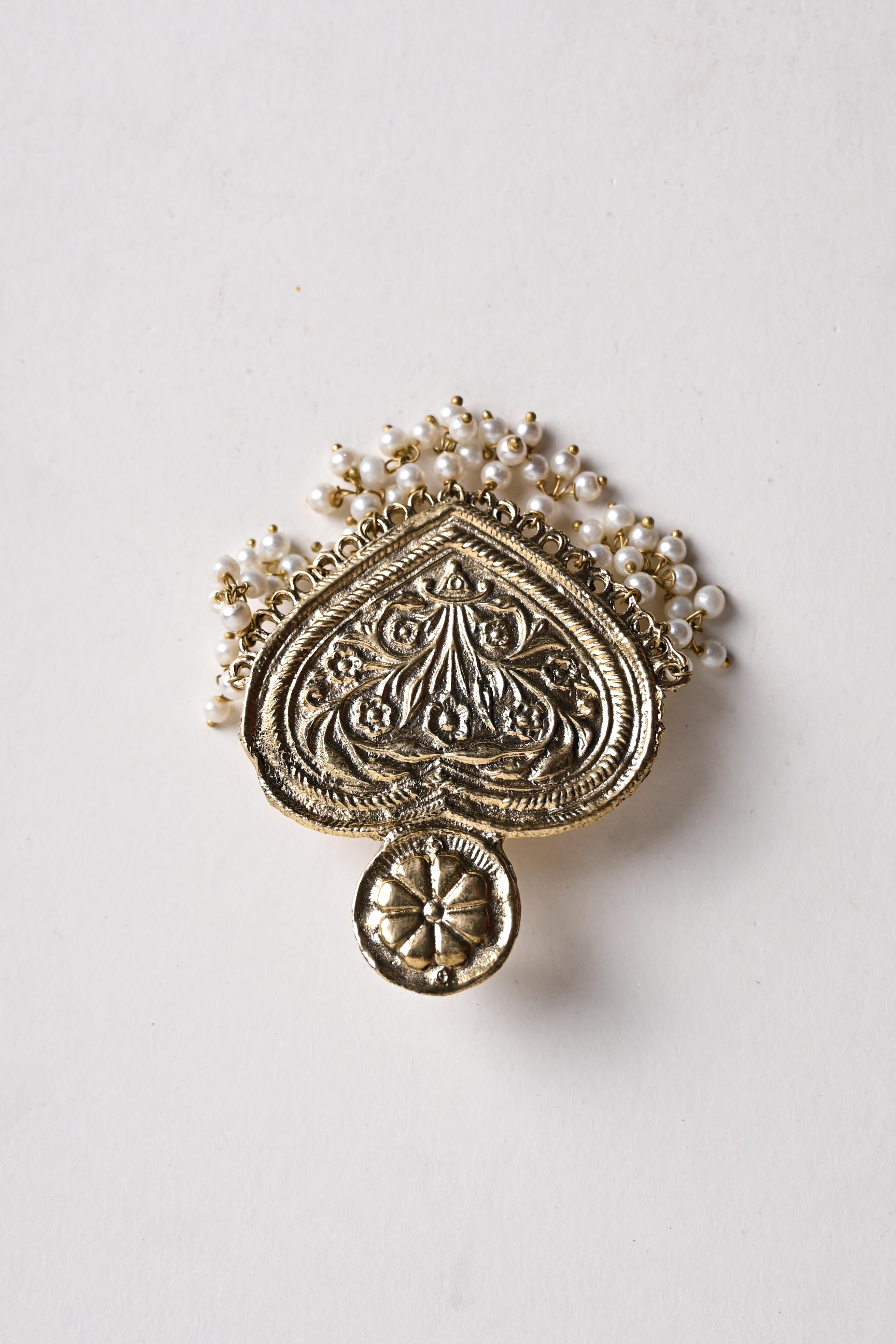 Antique Heart-Shaped Pearl Drop Earrings | Traditional Ethnic Jewelry