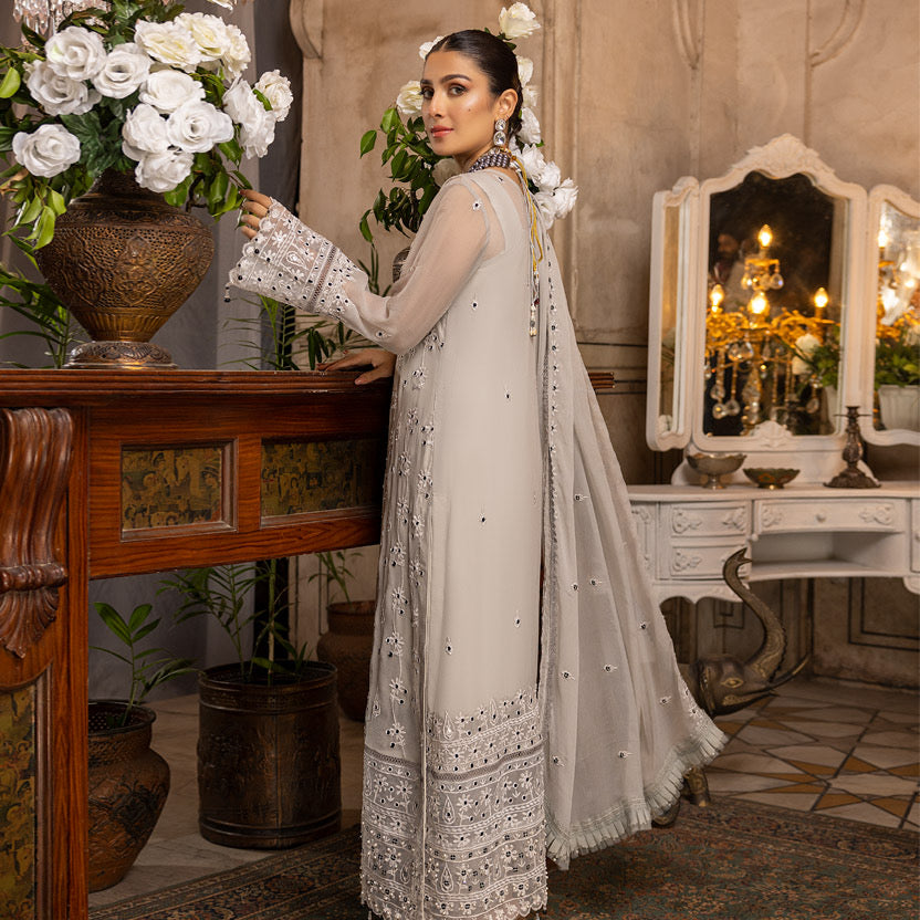 Merakish Embroidered Chiffon Suits Semi-Stitched 3 Piece ST22-MK2 D-03 Cloud Gray