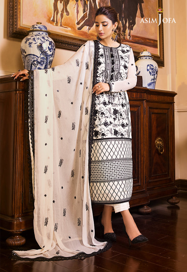 AJSM-13 EMBROIDERED COTTON NET ORGANZA 3 PCS