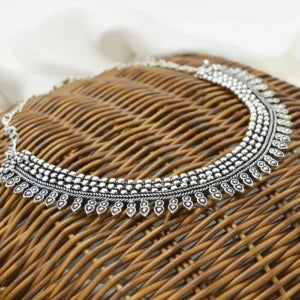 Classic Oxidized Silver Tribal Bead Choker Necklace