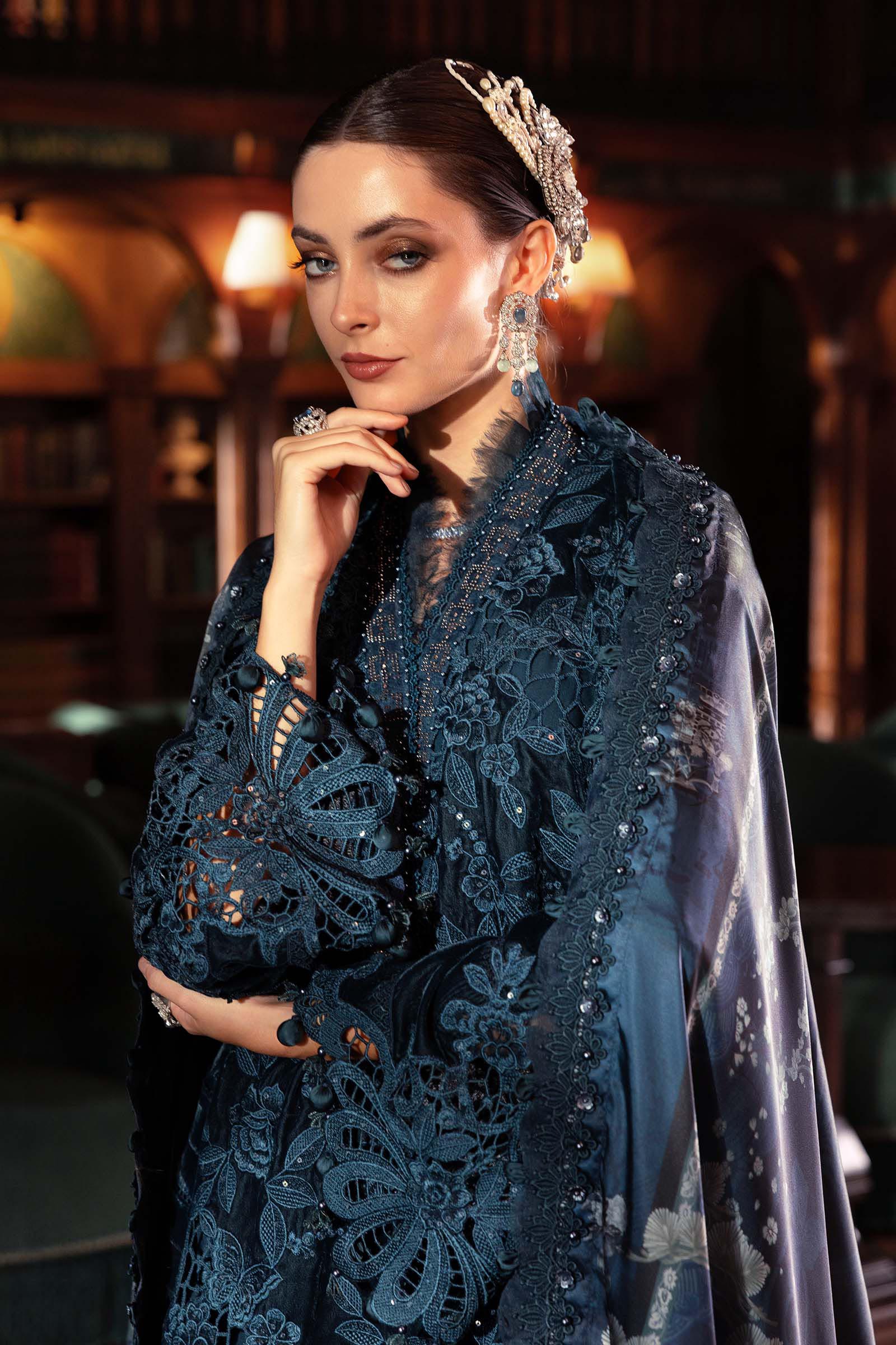 3 Piece Unstitched Embroidered Velvet Suit WL-1310-Teal