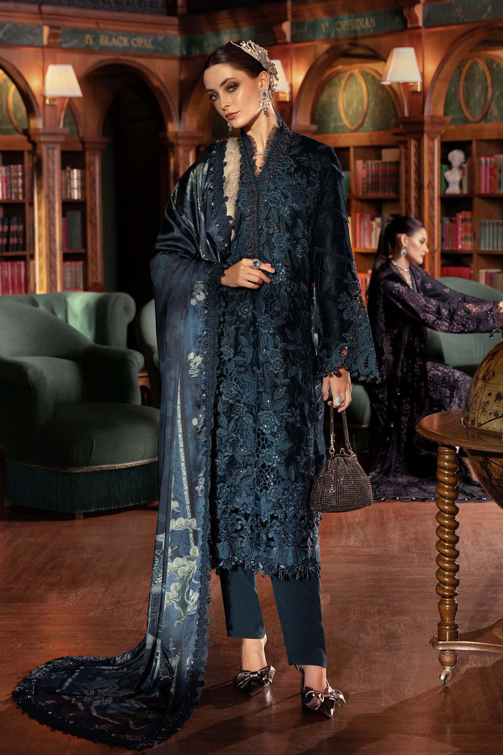 3 Piece Unstitched Embroidered Velvet Suit WL-1310-Teal