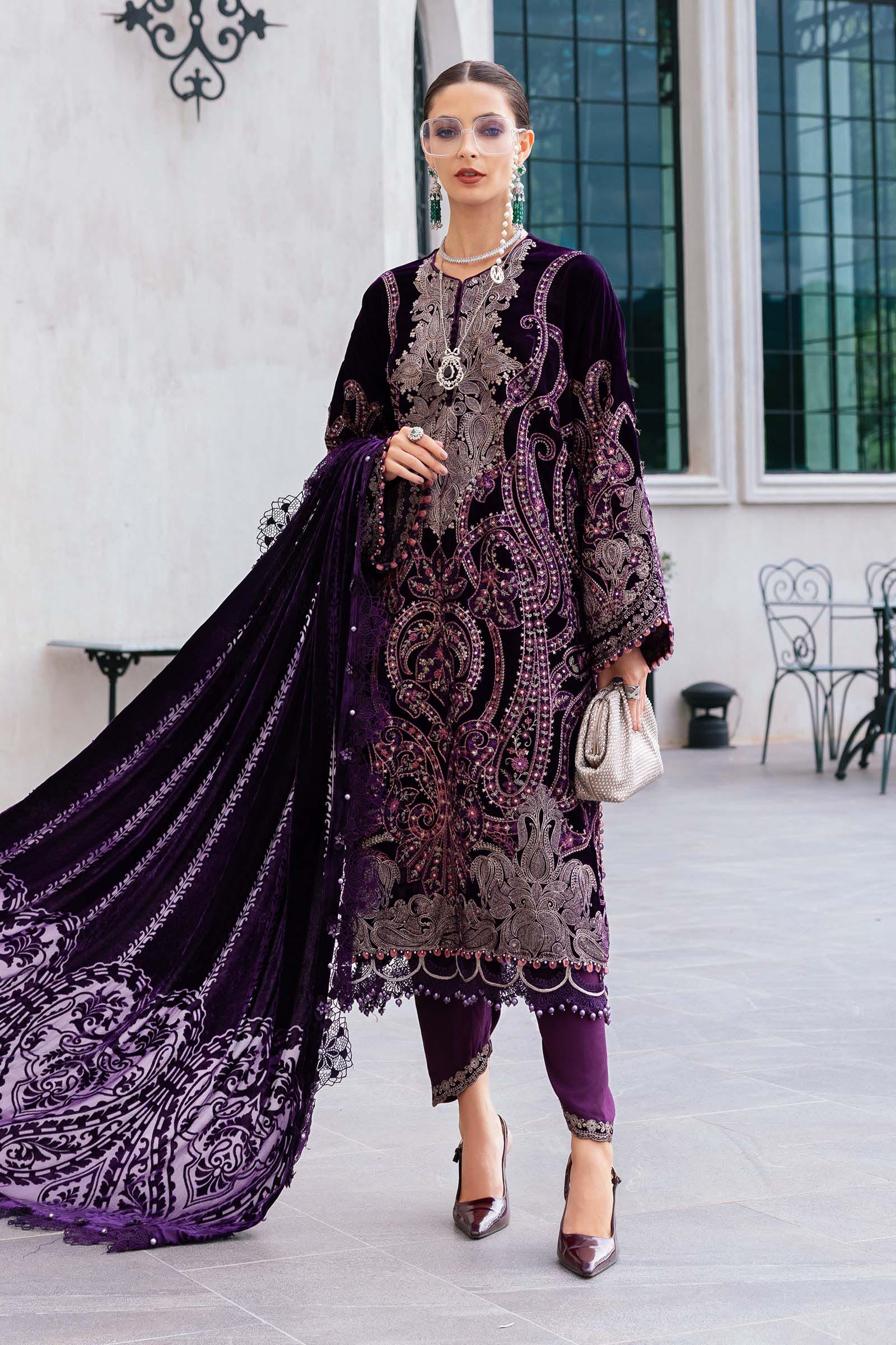 3 Piece Unstitched Embroidered Velvet Suit WL-1311-Purple