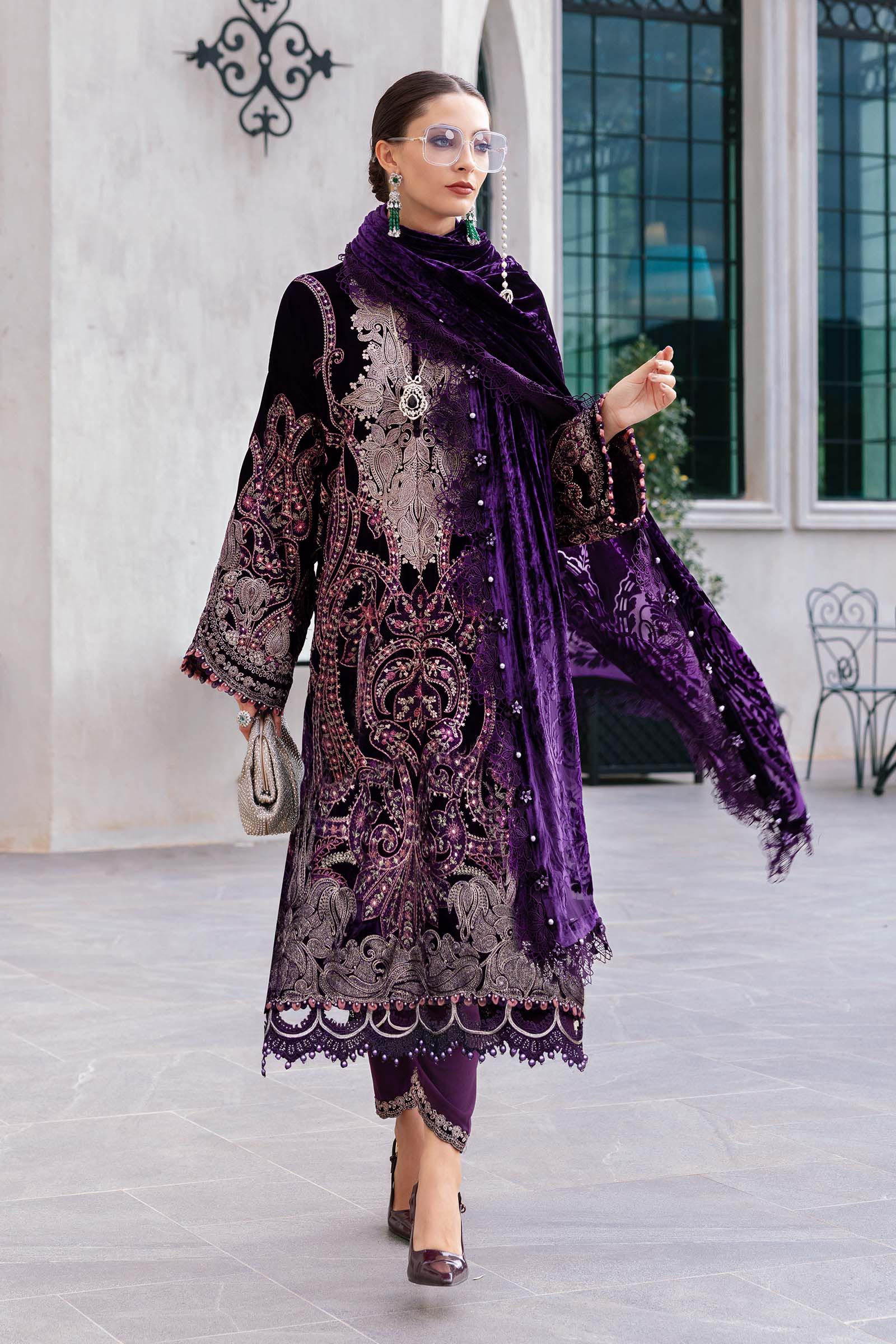 3 Piece Unstitched Embroidered Velvet Suit WL-1311-Purple