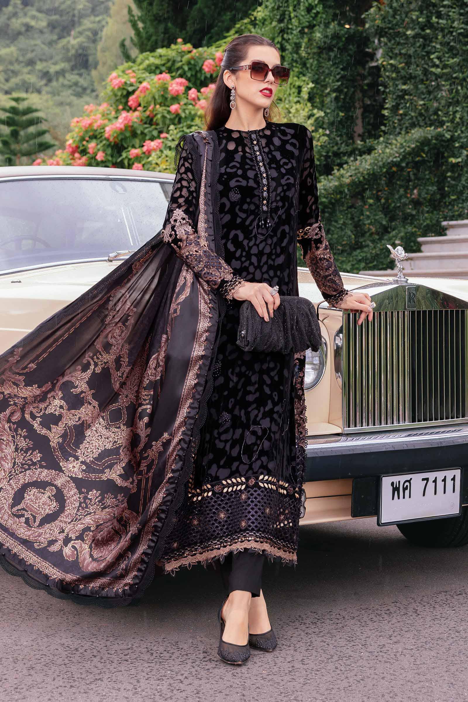 3 Piece Unstitched Embroidered Palachi Suit WL-1301-Black and Gold