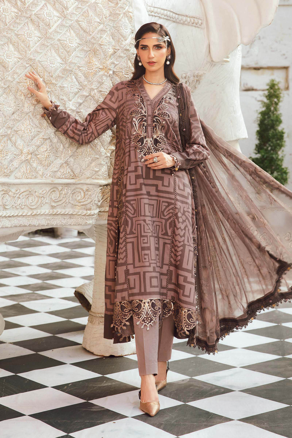 3 Piece Unstitched Embroidered Cambric Suit | MPT-2703-B