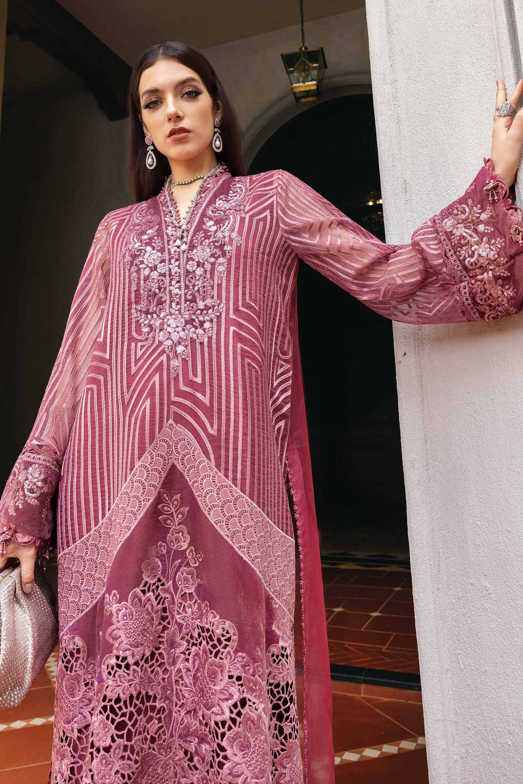3 Piece Unstitched Embroidered Organza Suit WL-1304-Ash Pink