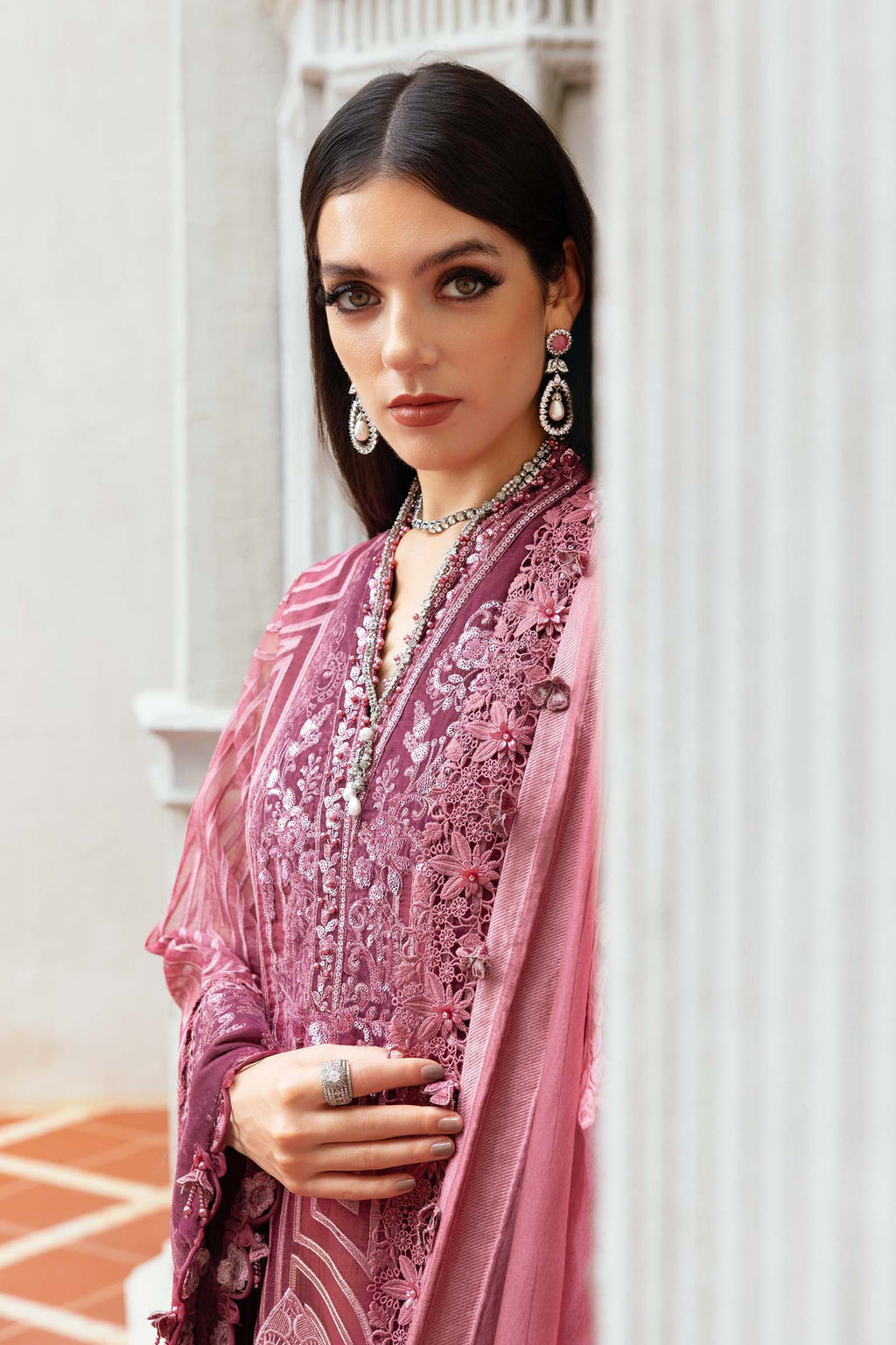 3 Piece Unstitched Embroidered Organza Suit WL-1304-Ash Pink