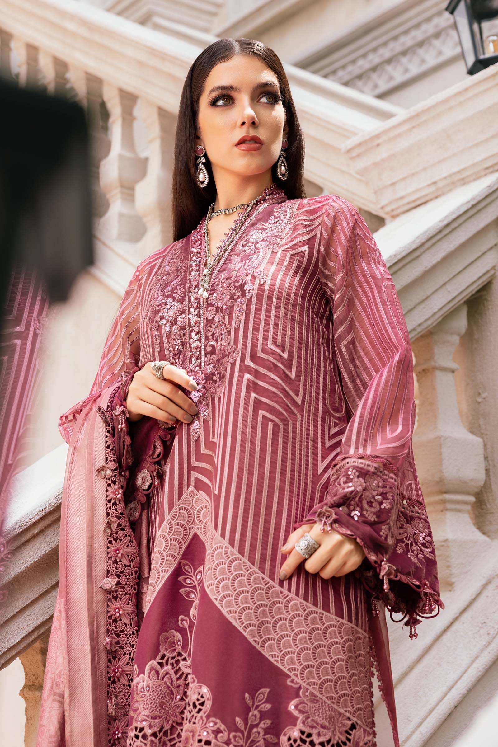 3 Piece Unstitched Embroidered Organza Suit WL-1304-Ash Pink