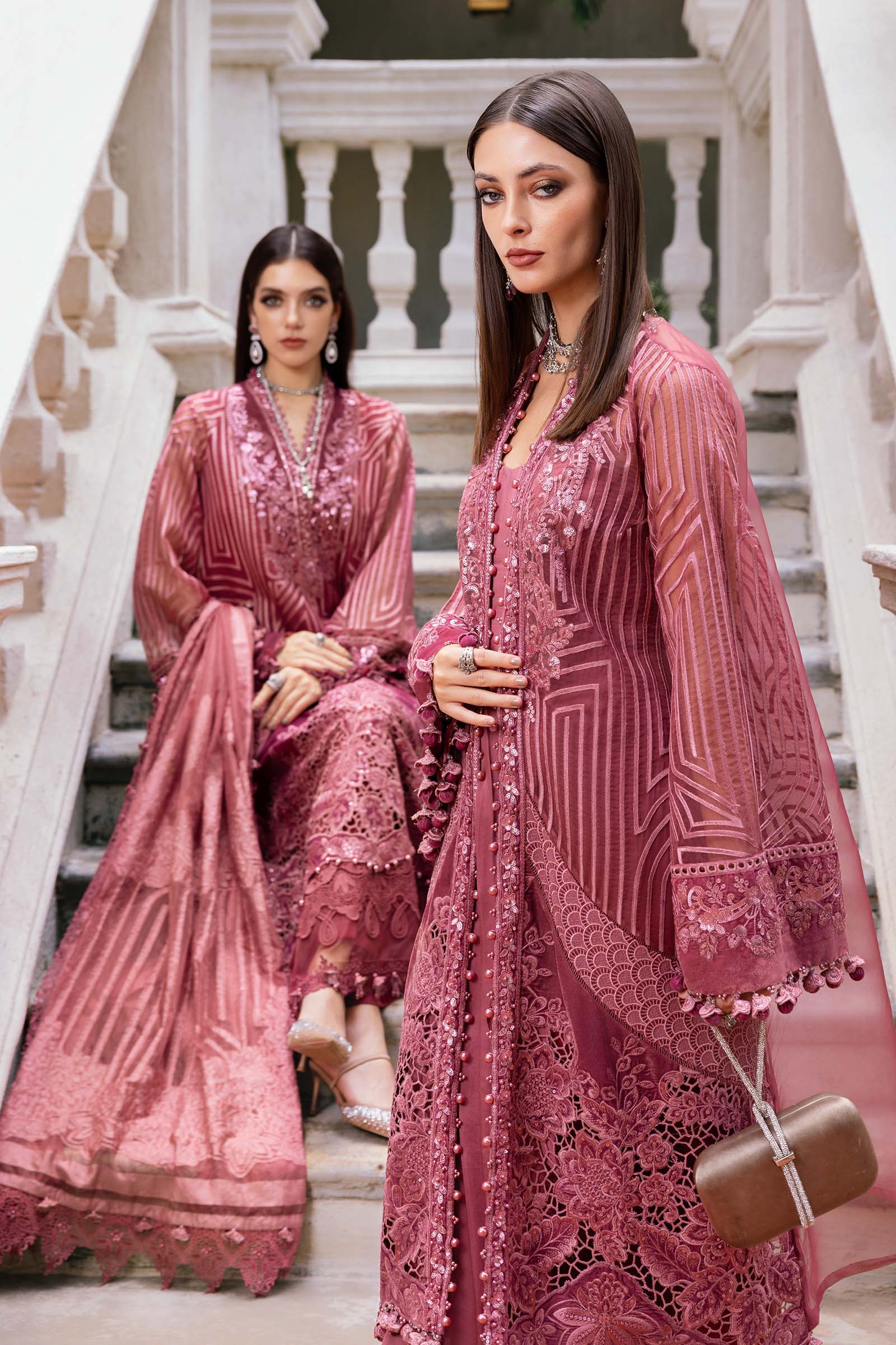 3 Piece Unstitched Embroidered Organza Suit WL-1304-Ash Pink
