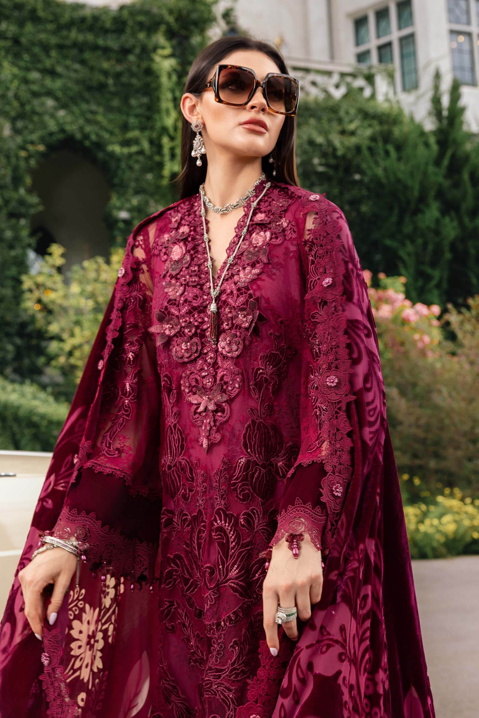 3 Piece Unstitched Embroidered Chantilly Suit WL-1308-Maroon