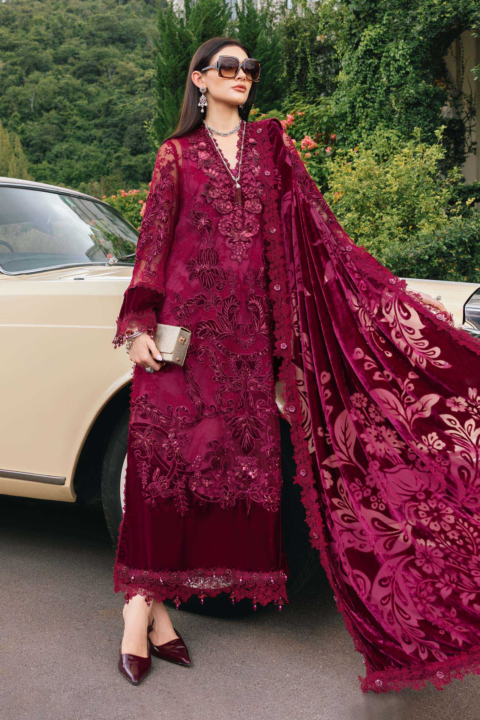 3 Piece Unstitched Embroidered Chantilly Suit WL-1308-Maroon