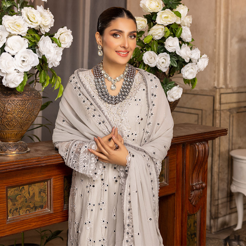 Merakish Embroidered Chiffon Suits Semi-Stitched 3 Piece ST22-MK2 D-03 Cloud Gray