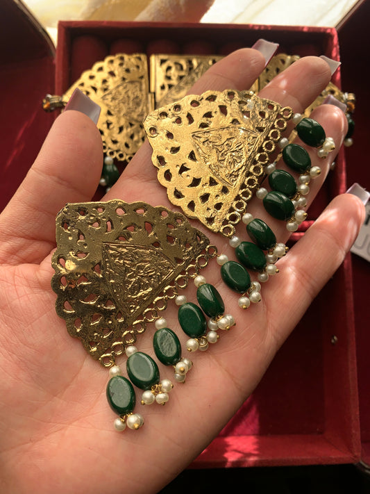 Emerald Green and Gold Tribal Jhumka Style Earrings