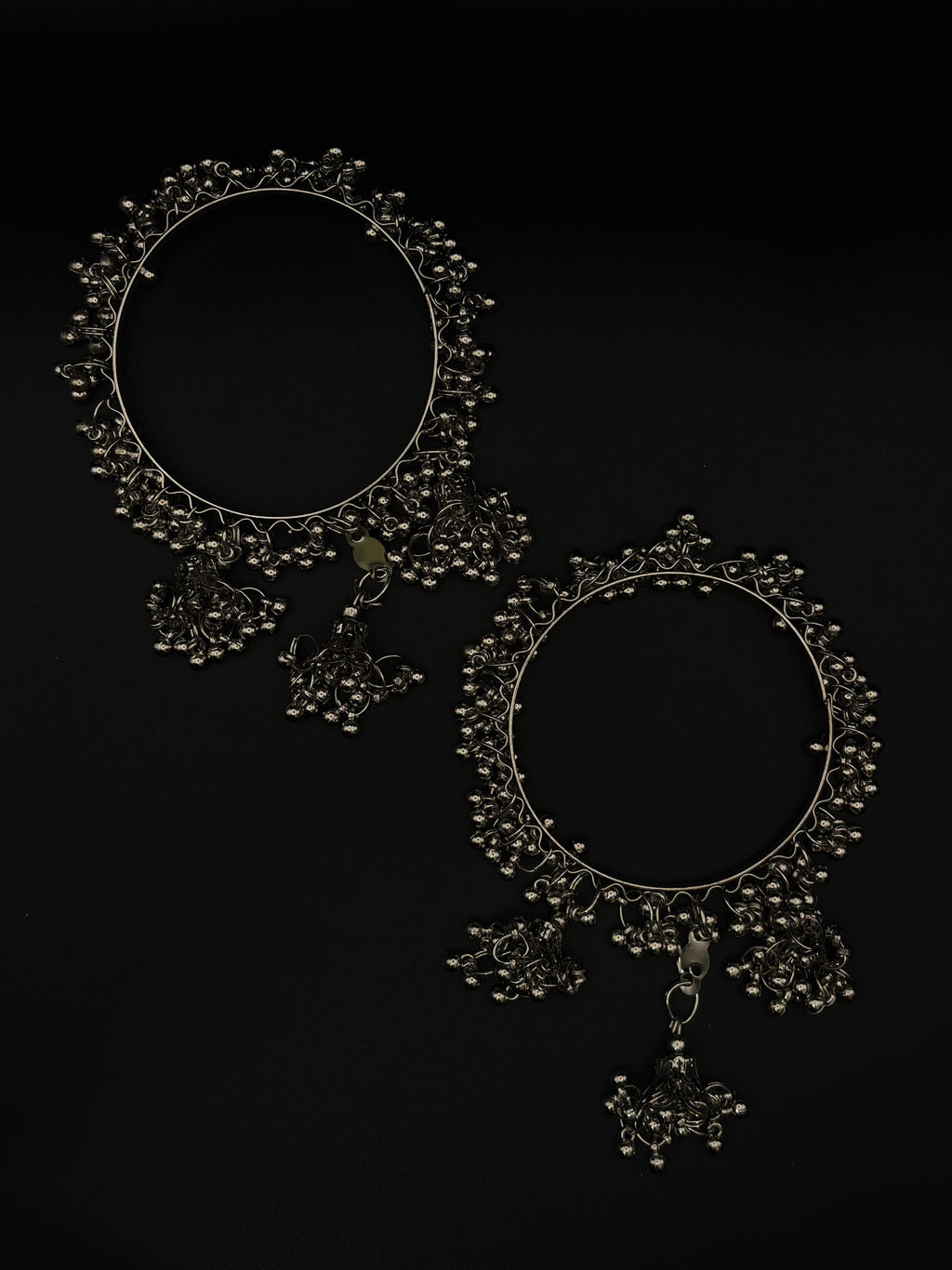 Tribal Oxidized Silver Ghungroo Bangle Set with Bell Charms