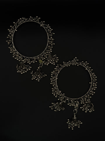 Tribal Oxidized Silver Ghungroo Bangle Set with Bell Charms