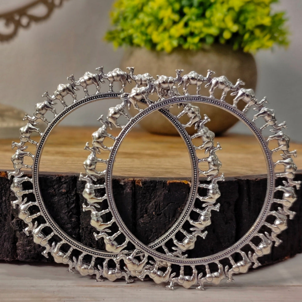 Desert Caravan Oxidized Silver Camel Bangles (Set of 2)