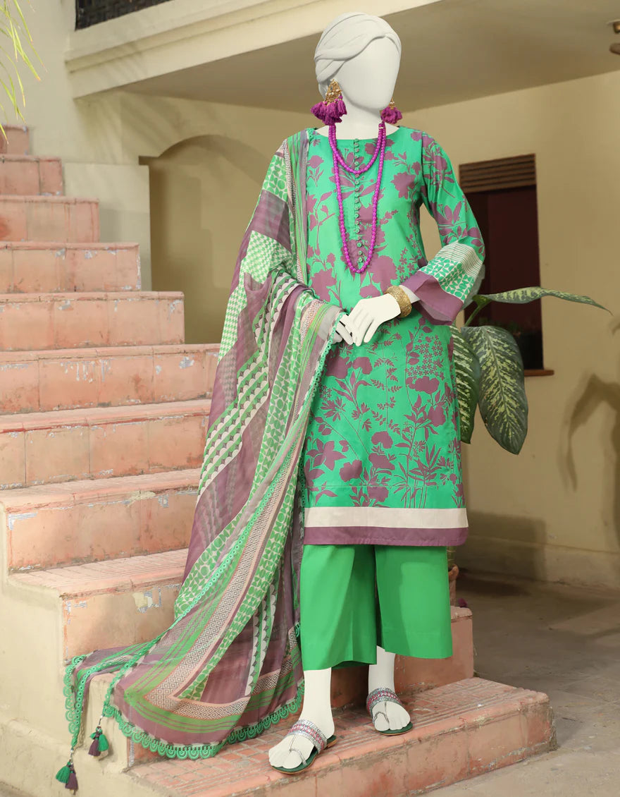 GREEN LAWN UNSTITCHED 3PC | JLAWN-BD-04-562