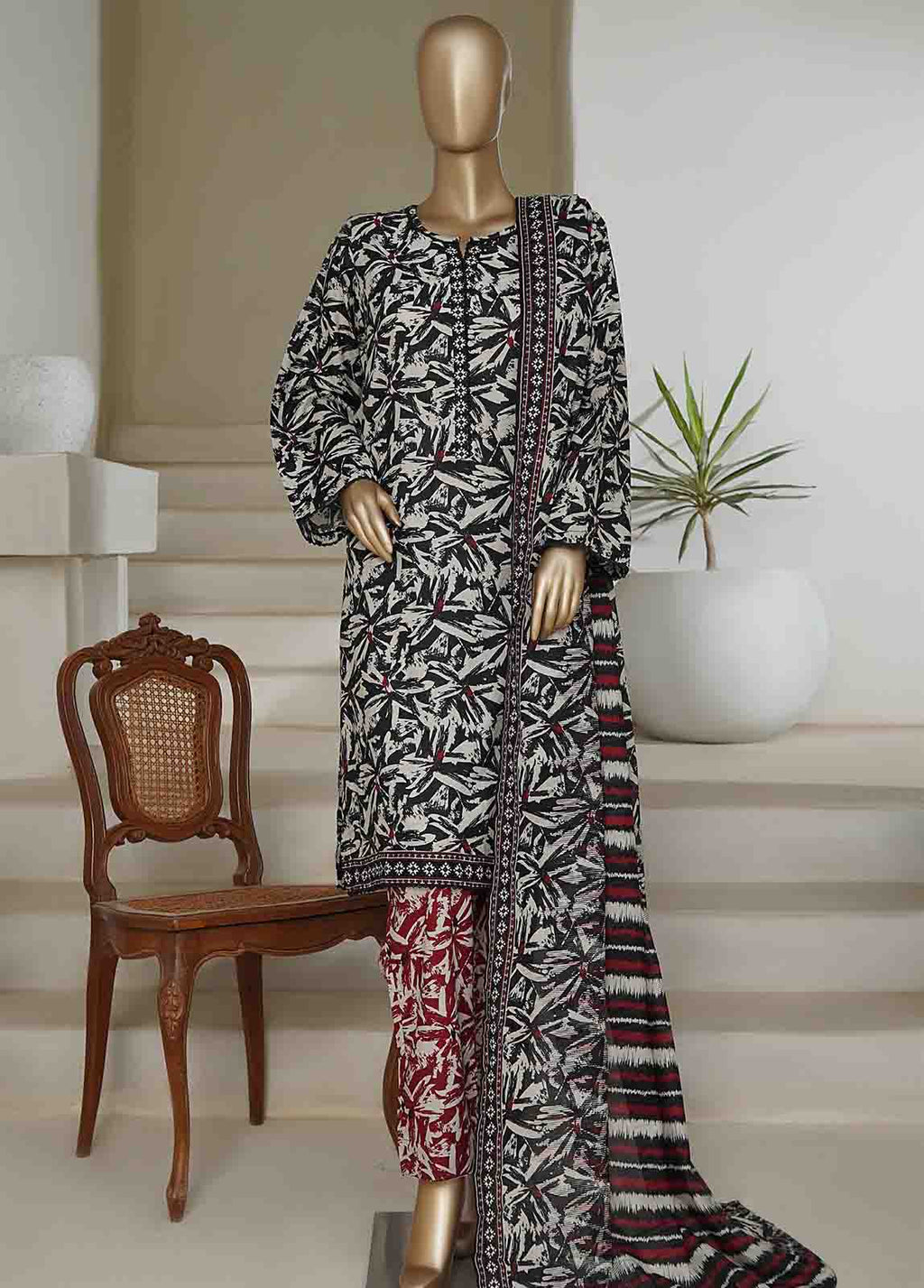 NSM-0197-PR R10-11- 3 Piece Printed Cotton Stitched Suit