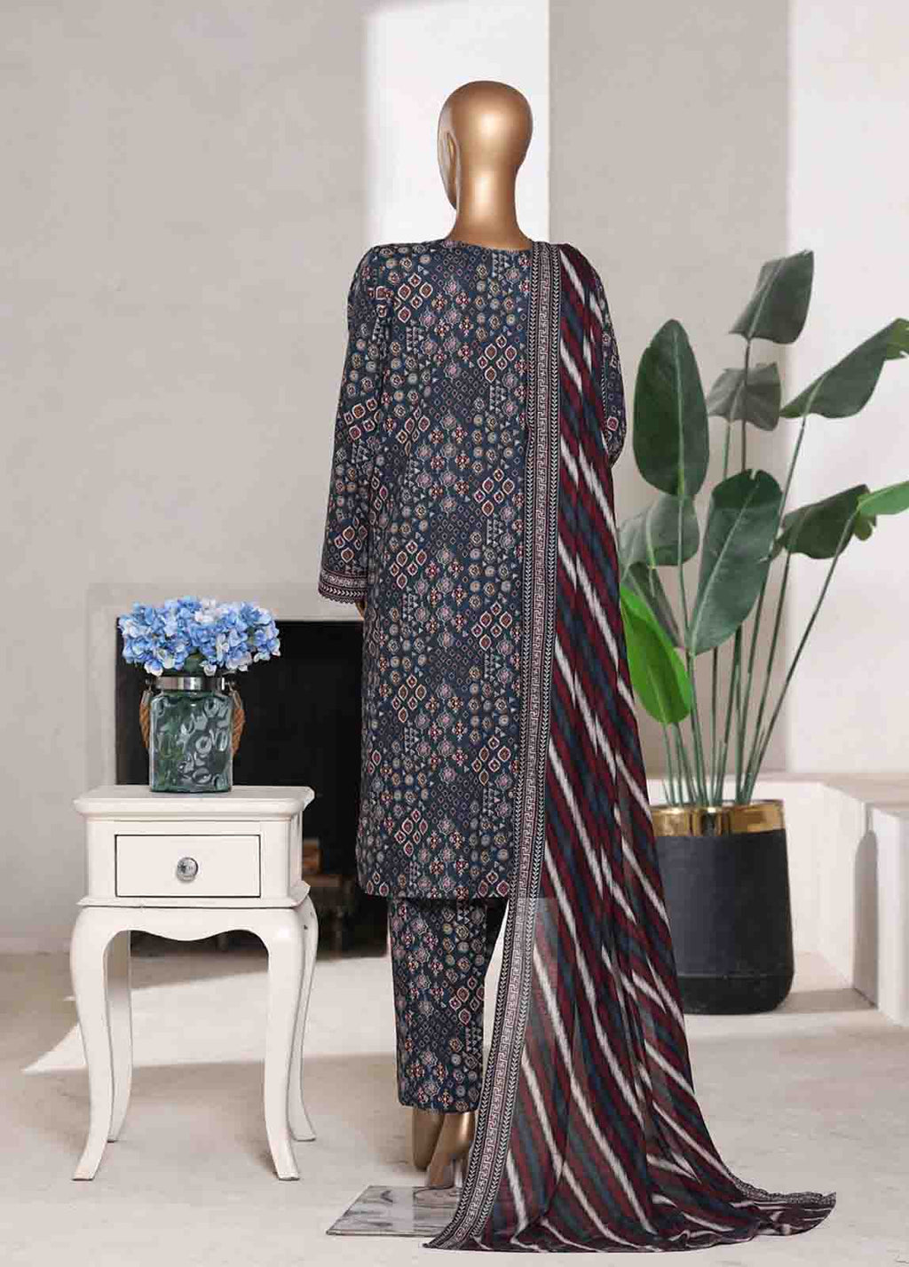 WC-02524- 3 Piece Printed Cotton Stitched Suit