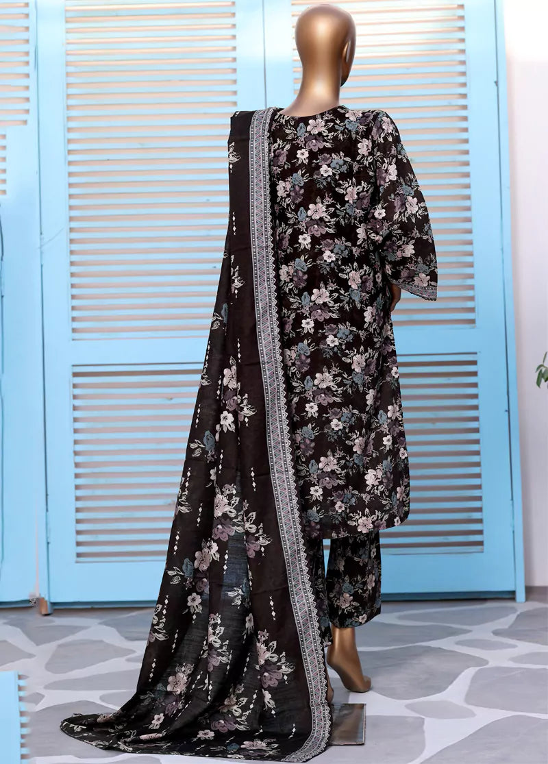 3 Piece Printed Black Khaddar Shirt with Trouser & Dupatta SKU: WK-25119-PR-S
