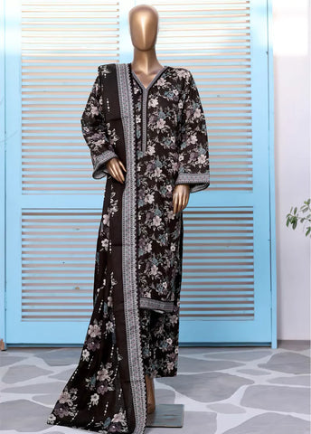 3 Piece Printed Black Khaddar Shirt with Trouser & Dupatta SKU: WK-25119-PR-S