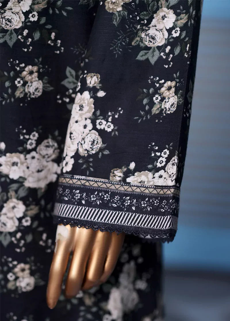 3 Piece Printed Black Khaddar Shirt with Trouser & Dupatta SKU: WK-25120-PR-S