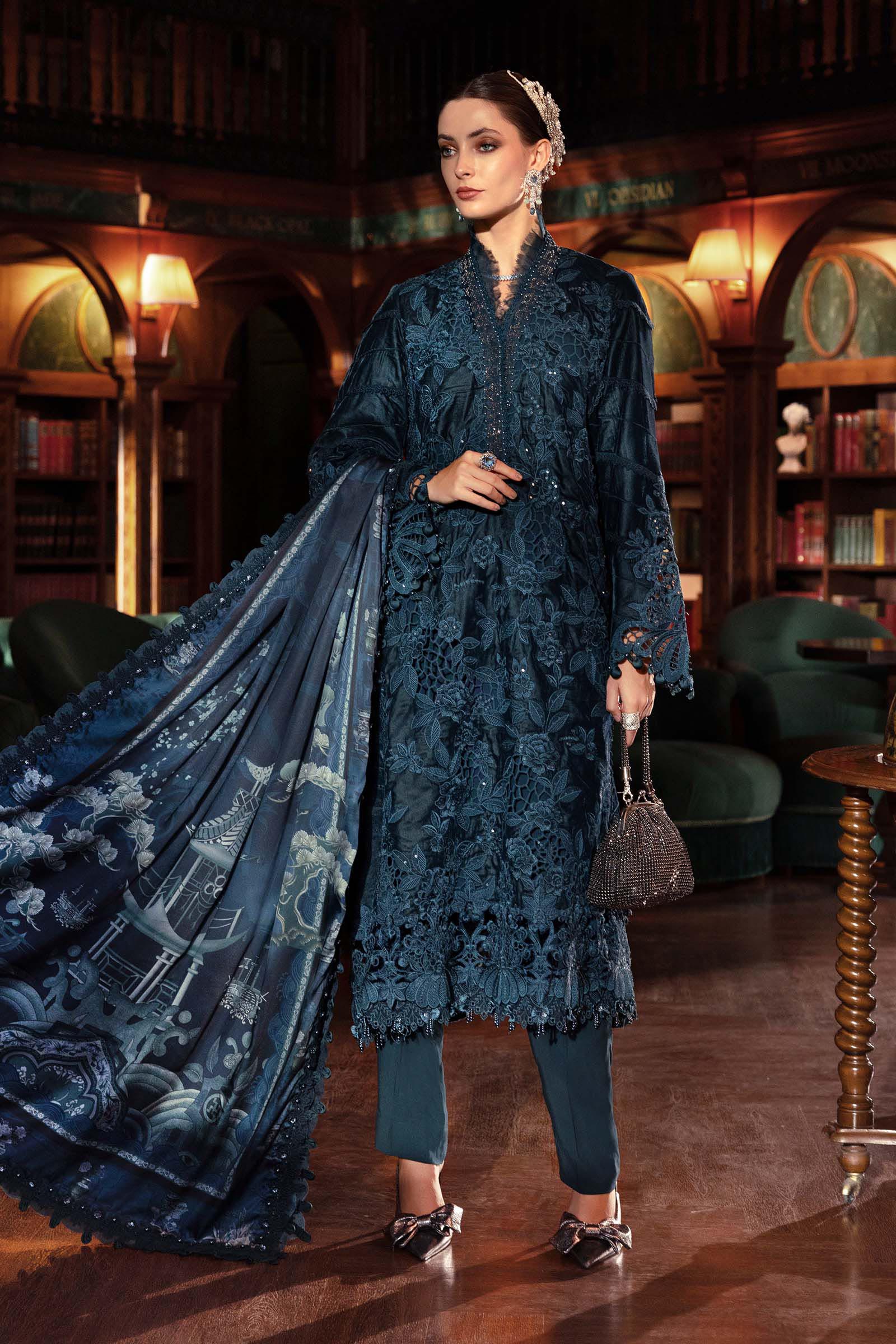 3 Piece Unstitched Embroidered Velvet Suit WL-1310-Teal