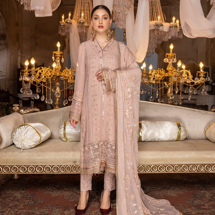 Tea Rose – Embroidered Chiffon Unstitched 3Pc Suit