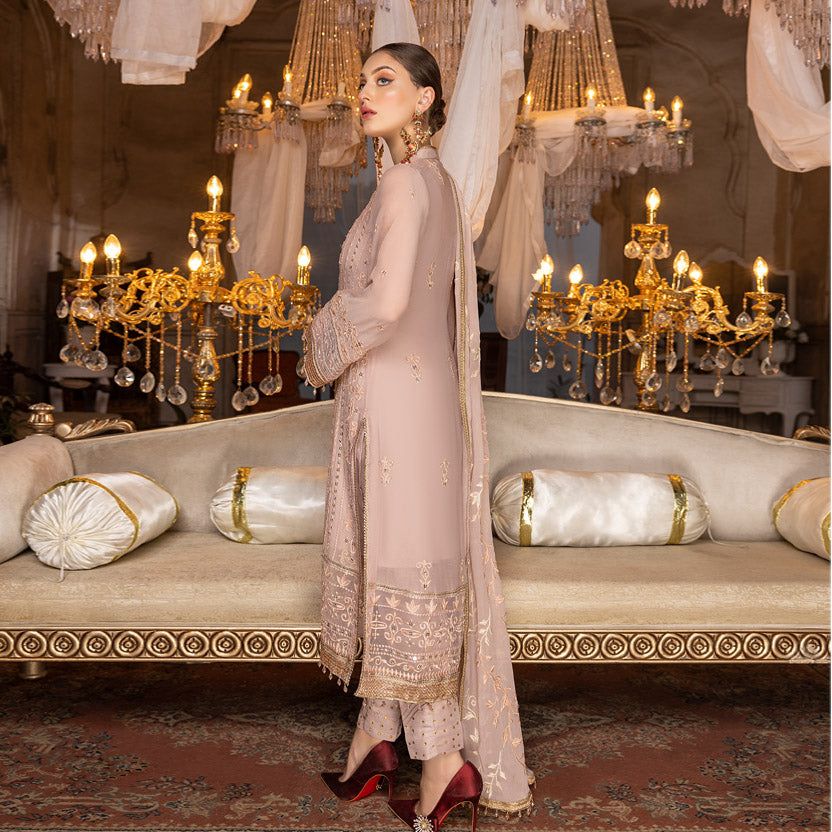 Tea Rose – Embroidered Chiffon Unstitched 3Pc Suit
