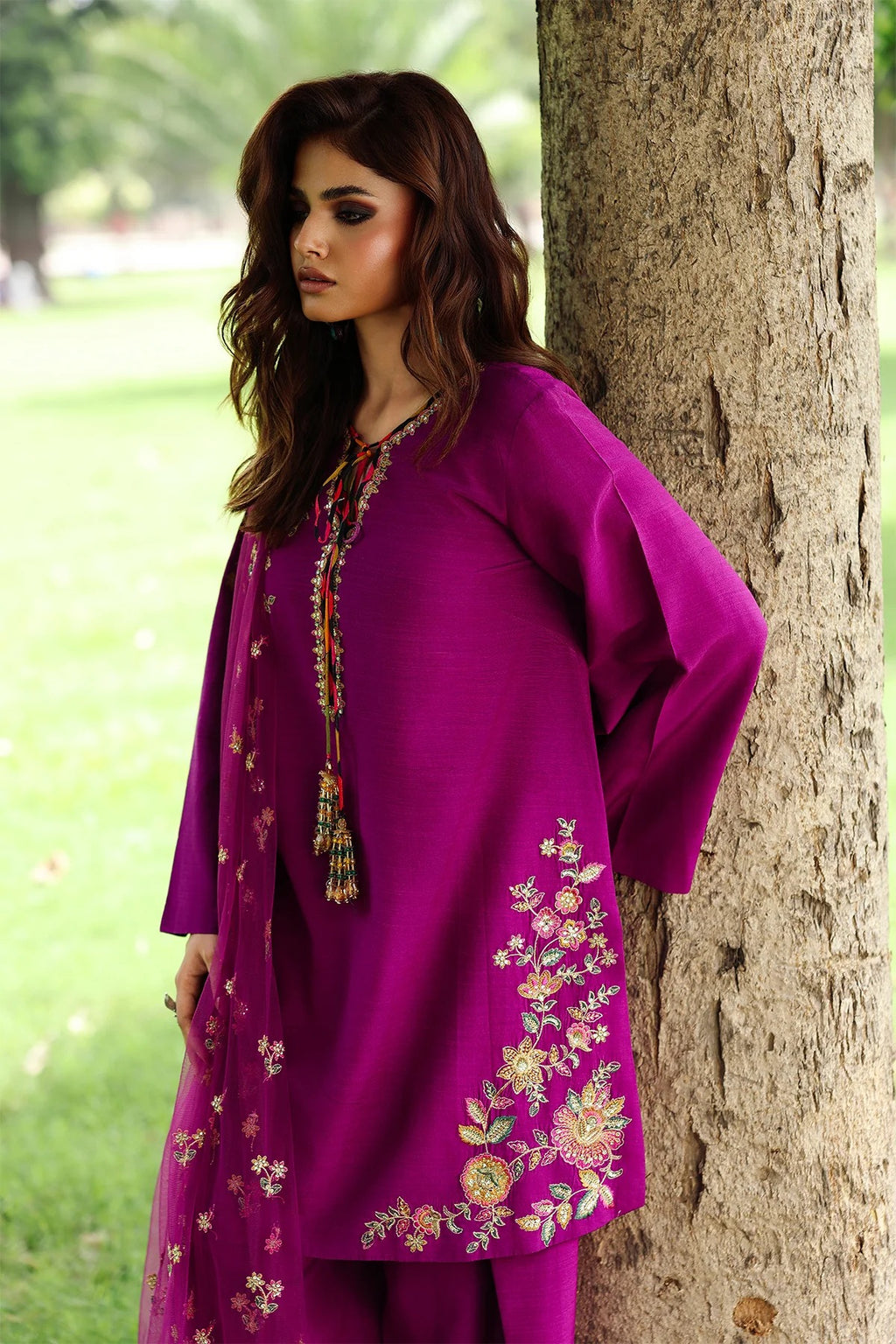 3-PC Embroidered Raw-Silk Suit CMA-5-106