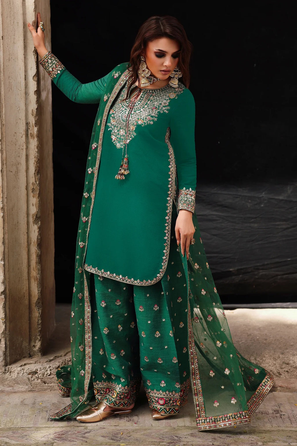 3-PC Embroidered Raw-Silk Suit CMA-5-104