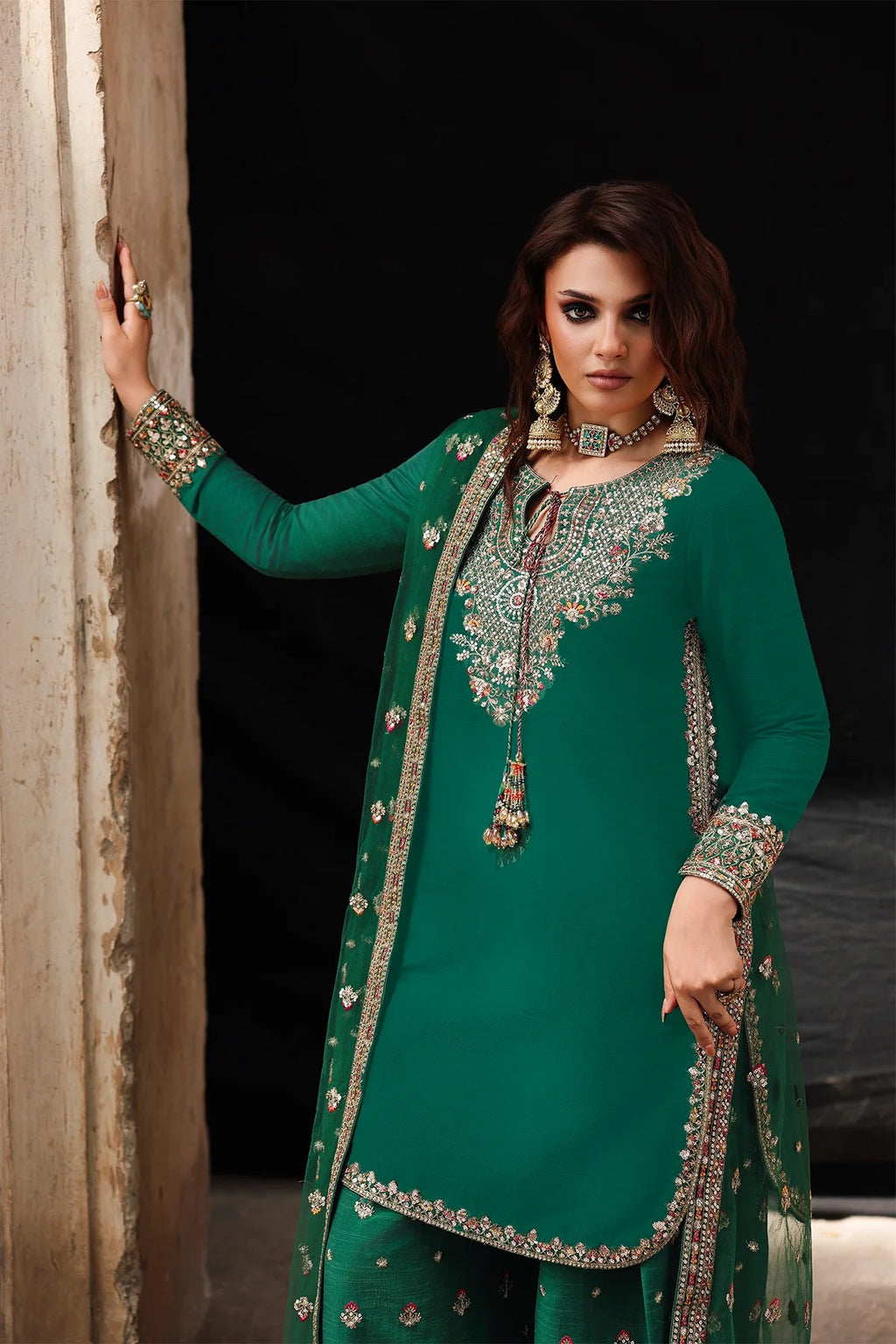 3-PC Embroidered Raw-Silk Suit CMA-5-104