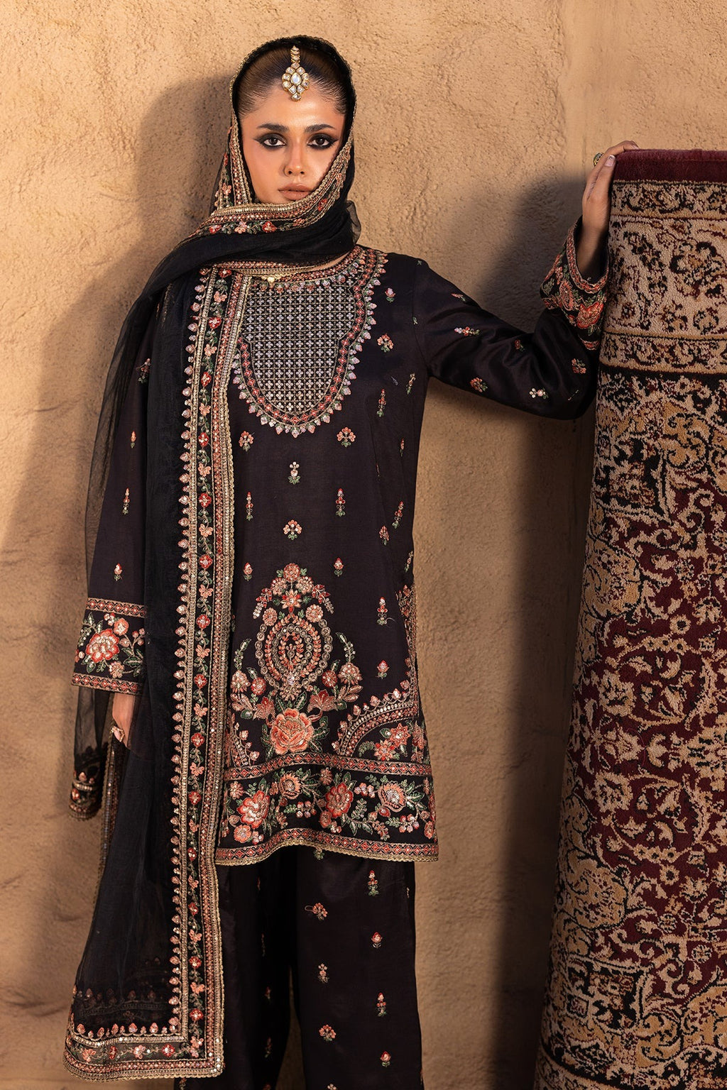 3-PC Embroidered Raw-Silk Suit CMA-5-35