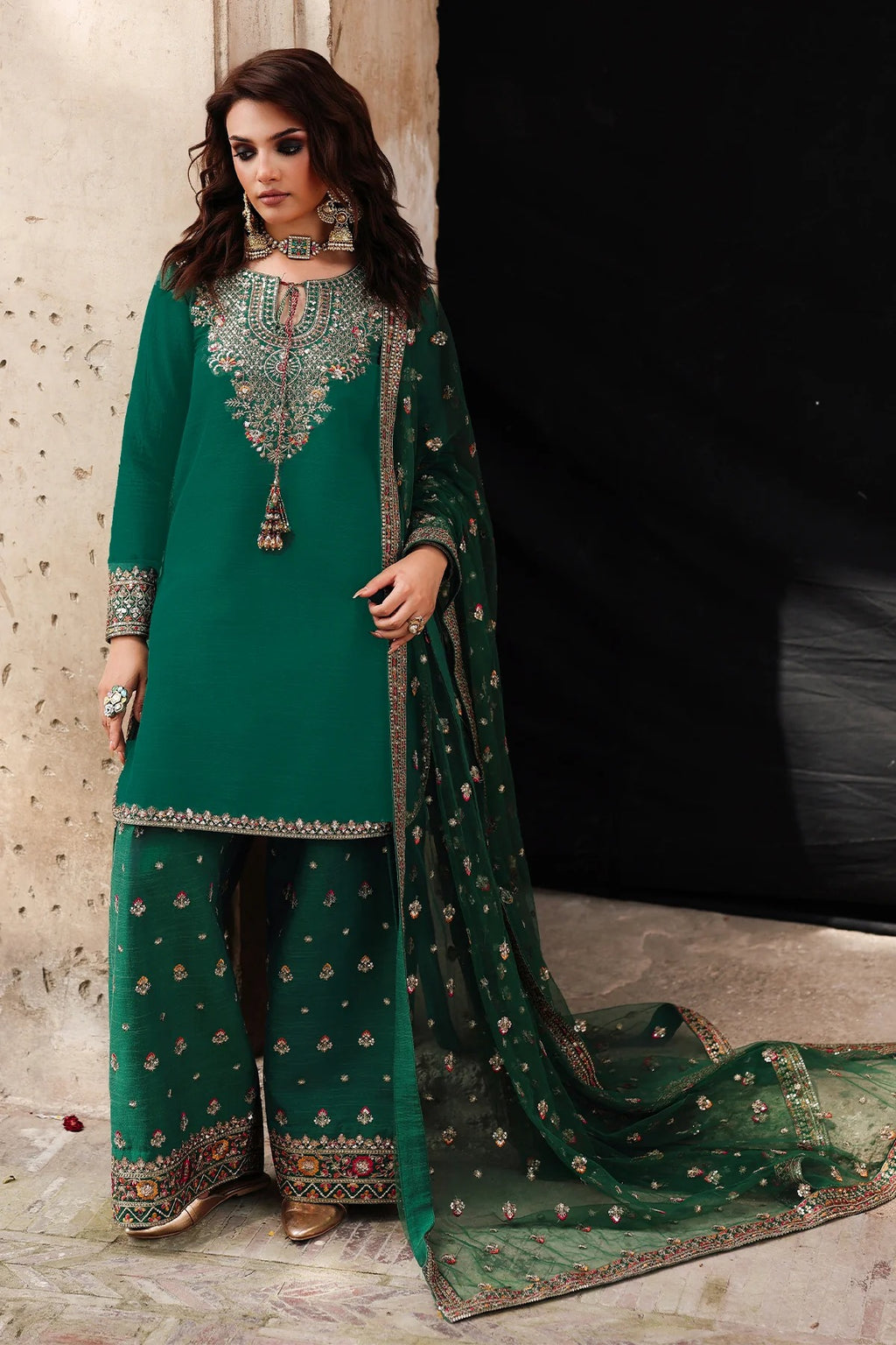 3-PC Embroidered Raw-Silk Suit CMA-5-104