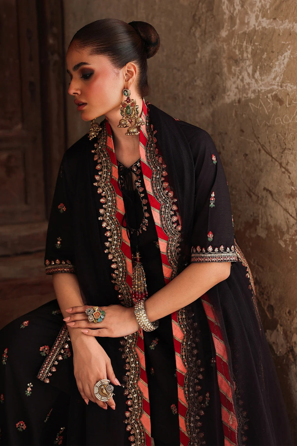 3-PC Embroidered Raw-Silk Suit CMA-5-069