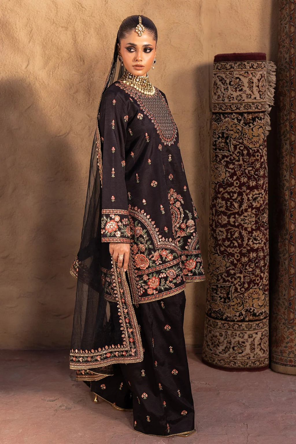 3-PC Embroidered Raw-Silk Suit CMA-5-35