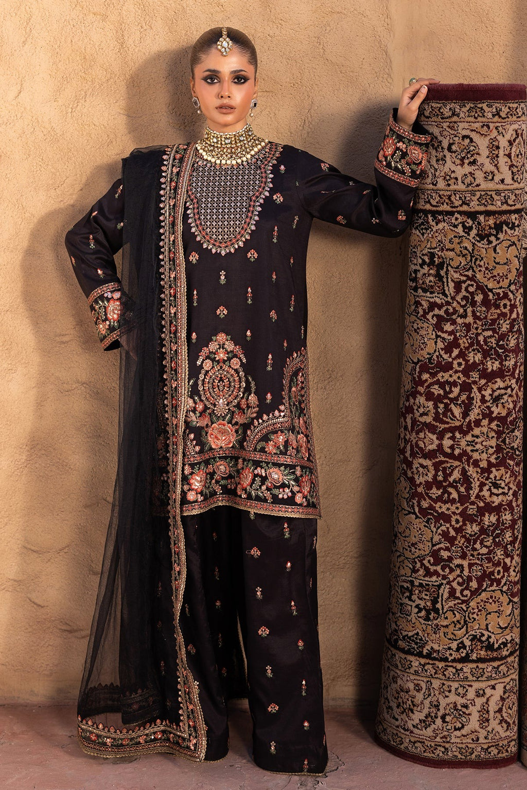 3-PC Embroidered Raw-Silk Suit CMA-5-35