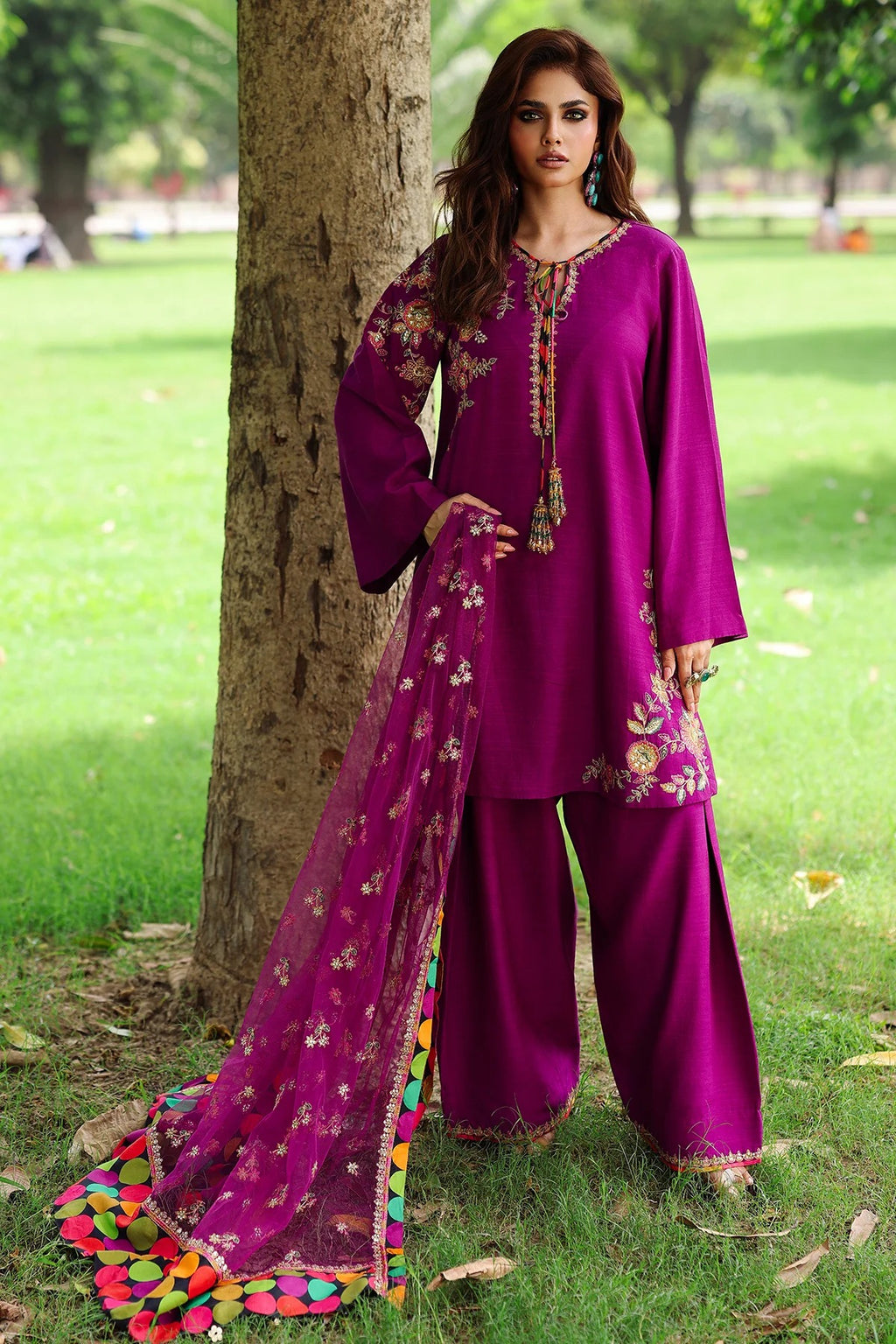3-PC Embroidered Raw-Silk Suit CMA-5-106