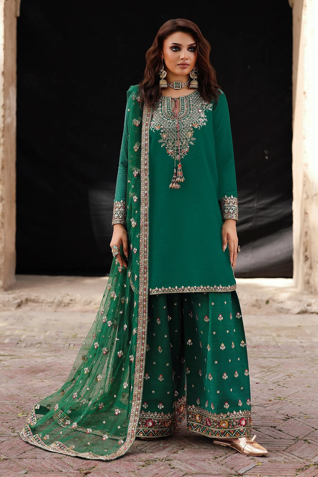 3-PC Embroidered Raw-Silk Suit CMA-5-104