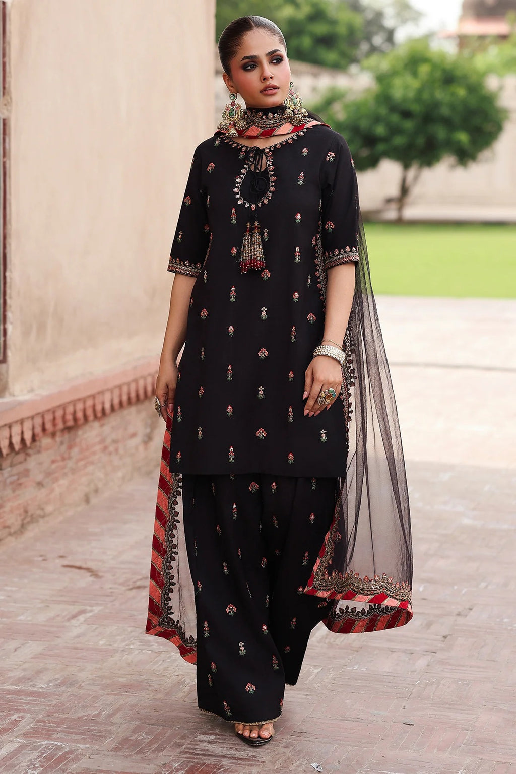 3-PC Embroidered Raw-Silk Suit CMA-5-069