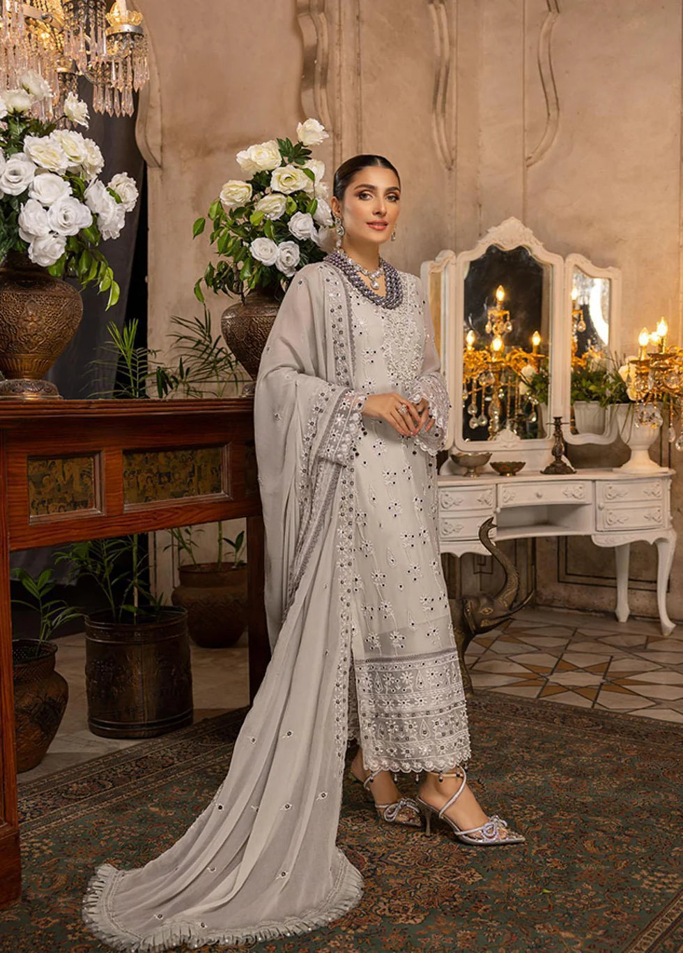 Merakish Embroidered Chiffon Suits Semi-Stitched 3 Piece ST22-MK2 D-03 Cloud Gray
