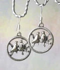 EARRINGS BIRDS DANGLING PIERCED STERLING SILVER HOOKS NEW